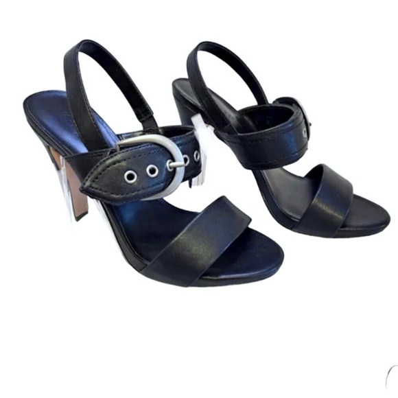 Karl Lagerfeld‎ black Colene double band open toe buckle slingback heels size 11 - Picture 1 of 6